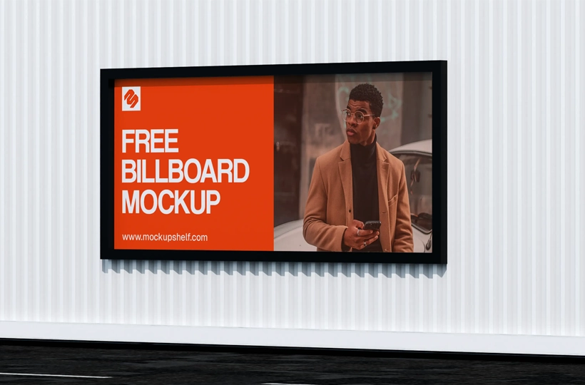 Outdoor Billboard Mockup Design – angled view with container background for outdoor advertising | MockupShelf