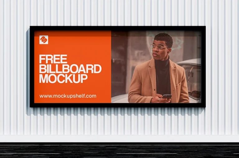 Outdoor Billboard Mockup – straight view with container background for outdoor advertising | MockupShelf