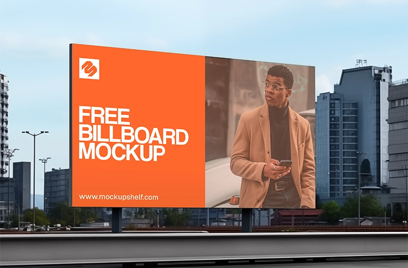 Free Large Outdoor Billboard Mockup – front view street large billboard display | MockupShelf