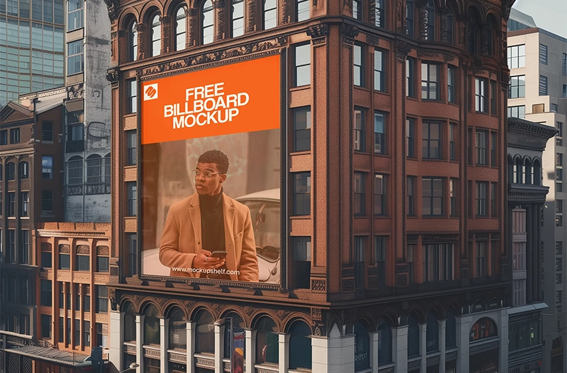 Large Outdoor Billboard Mockup – front view with building exterior background