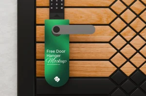 Free Door Hanger Mockup – front view realistic door hanger card scene | MockupShelf