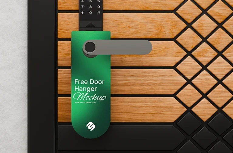 Free Door Hanger Mockup – front view realistic door hanger card scene | MockupShelf