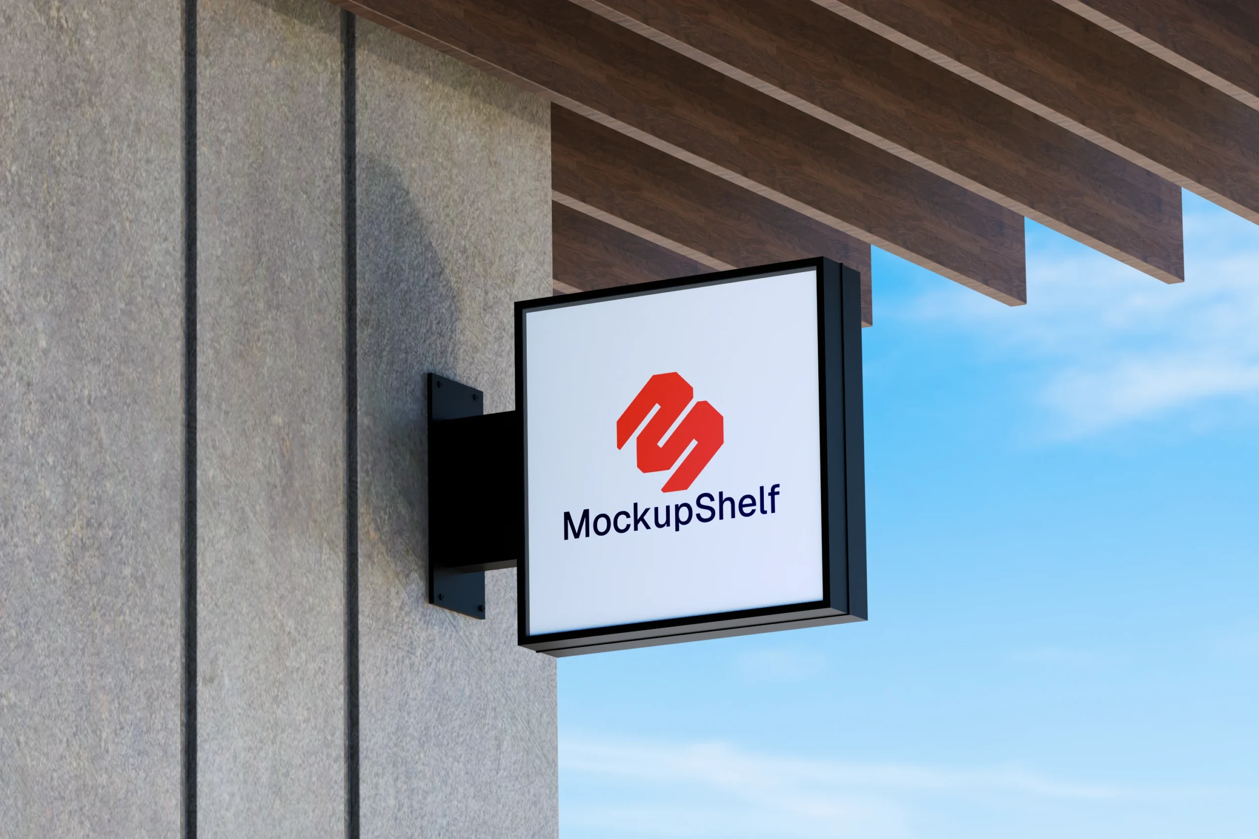 Free Logo Design Mockup with Design β Front Angled View PSD Template | MockupShelf Free Logo Design Mockup with design β front angled view outdoor wall mounted signboard | MockupShelf