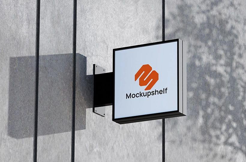 Free Logo Sign Board Mockup – front angled view modern wall mounted logo signage | MockupShelf