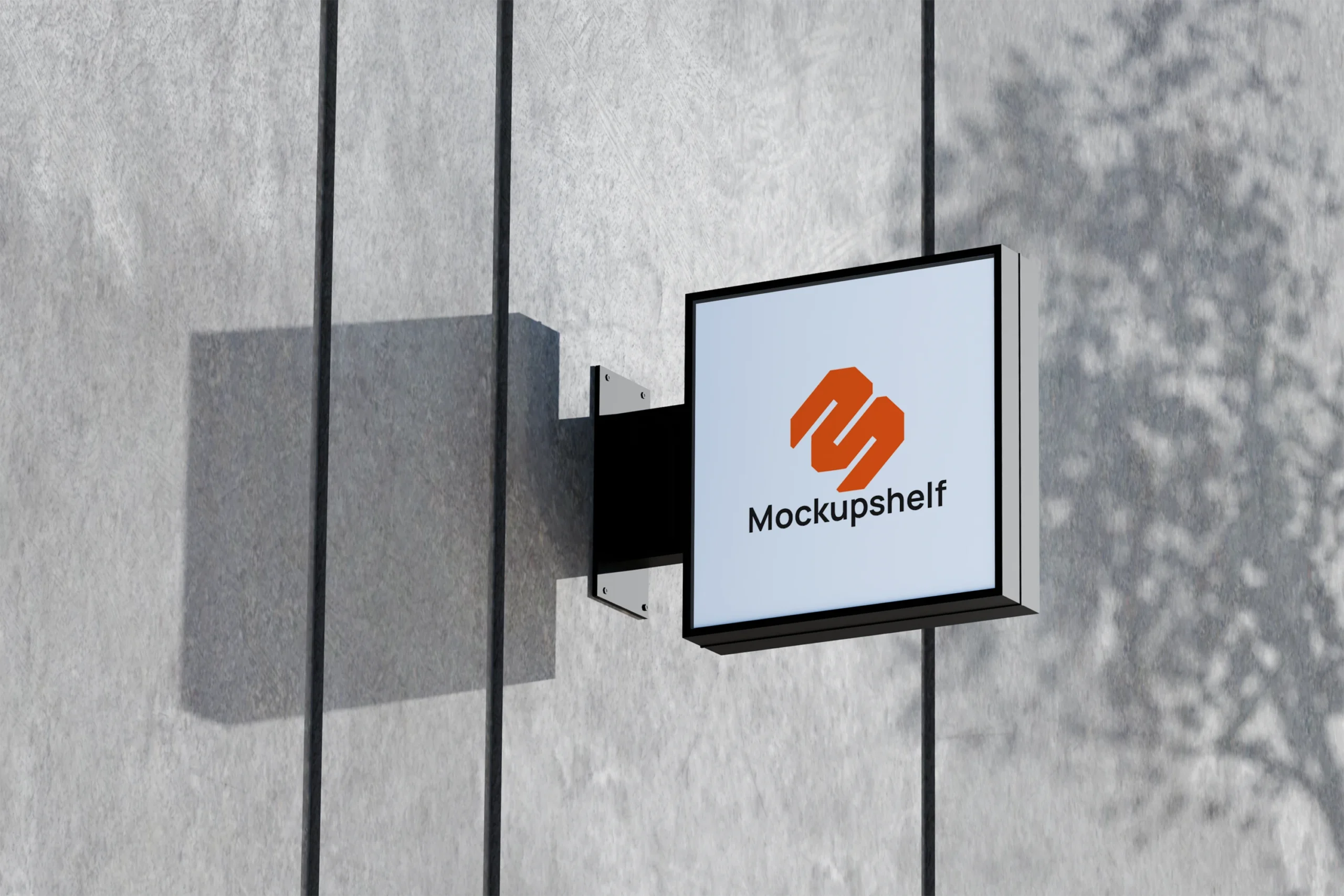 Free Logo Sign Board Mockup with Design – Front Angled View PSD Template | MockupShelf Free Logo Sign Board Mockup with design – front angled wall mounted signage | MockupShelf