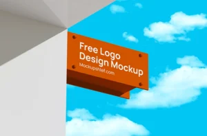 Free Logo Design Mockup – front angled view modern wall mounted outdoor signage | MockupShelf
