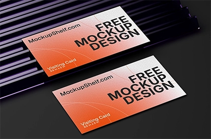 Modern Business Card Mockup – top angled view on glass panel background | MockupShelf