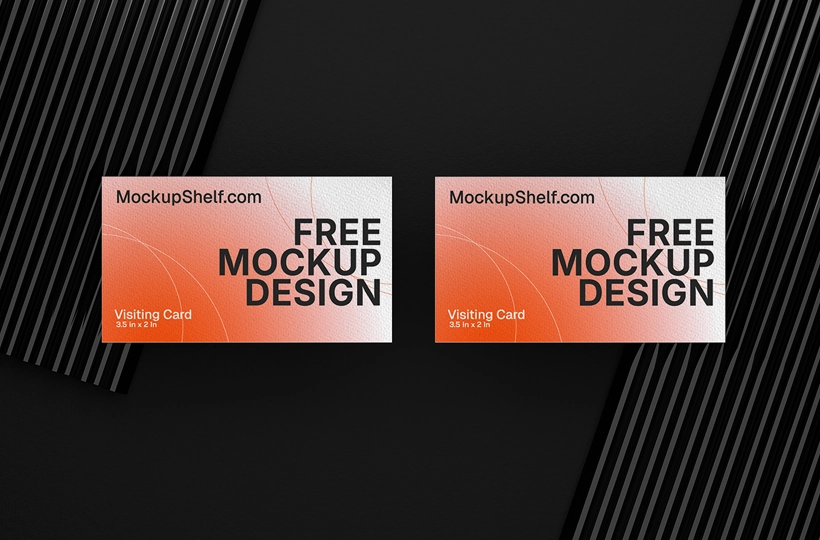 Free modern business card mockup PSD showing realistic layout and shadows for branding presentation.