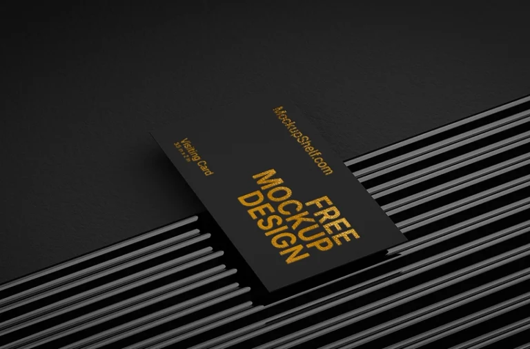 Modern Business Card Mockup – angled top view on waved glass panel background | MockupShelf