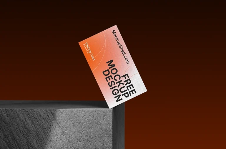 Industrial Business Card Mockup – front view on concrete block background | MockupShelf