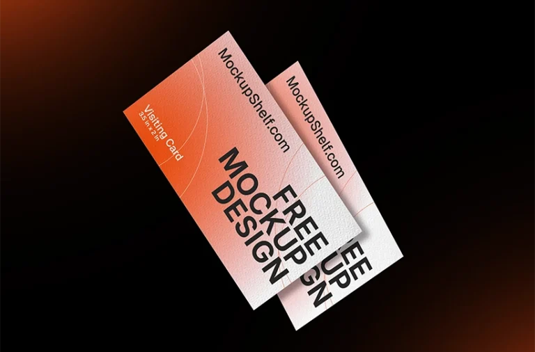 Modern Business Card Mockup – top angled view with floating card design | MockupShelf
