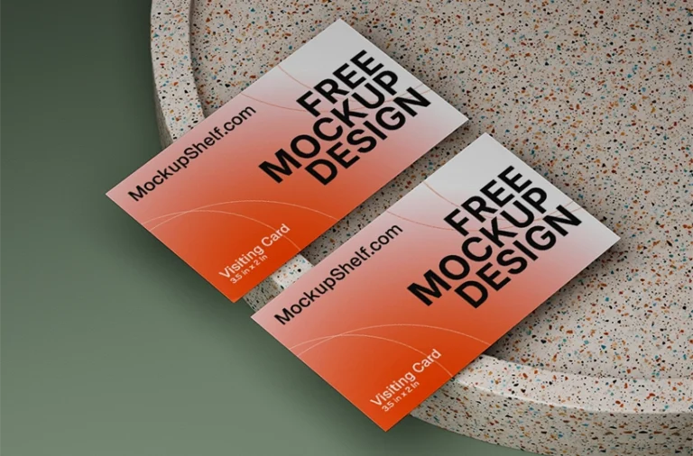 Premium Business Card Mockup – top angled view with card on ceramic plate | MockupShelf