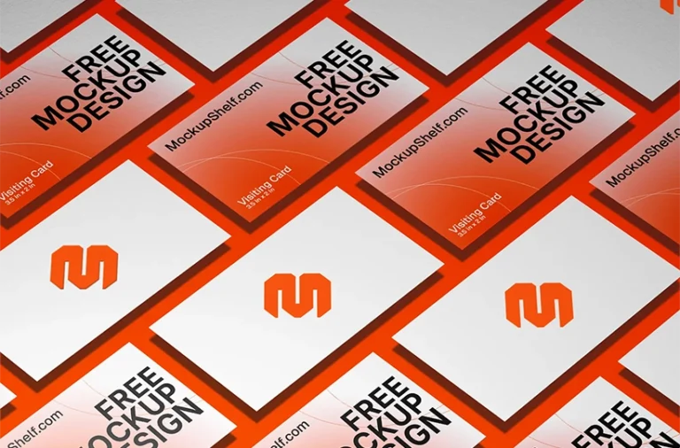 Business Cards Mockup – top angled view showcasing modern business card design | MockupShelf