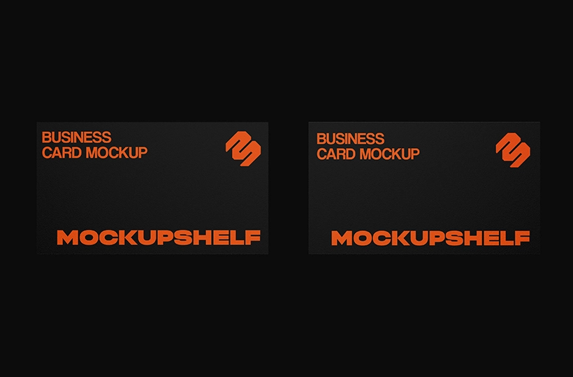 Two black business cards showing front and back layout on a dark background