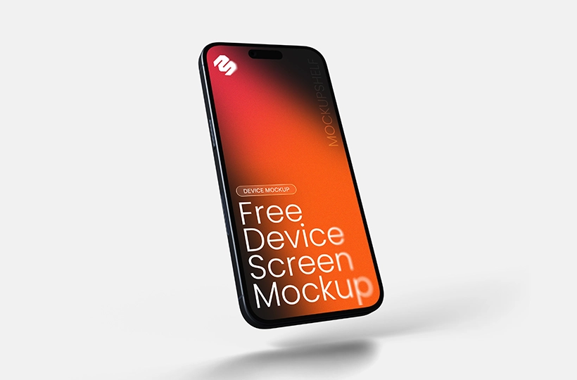 Free iPhone Mockup – floating smartphone on a dark brown background | MockupShelf