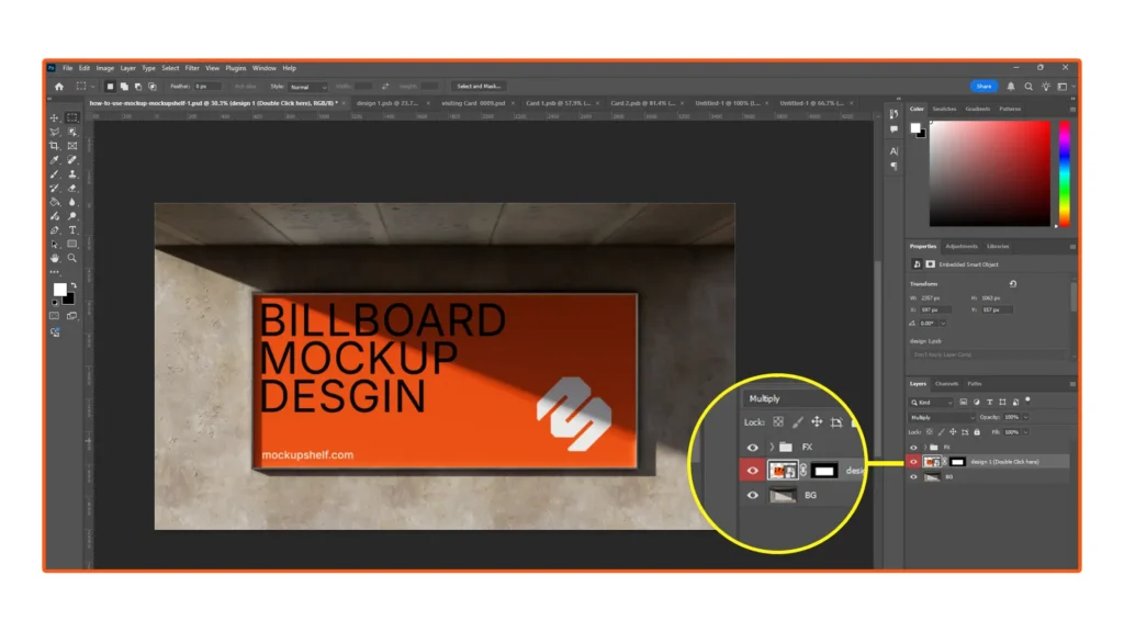 Step 2 – Opening the PSD mockup in Photoshop and locating the Smart Object layer from MockupShelf