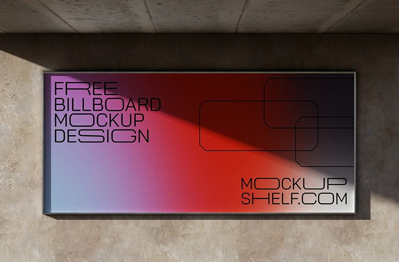 Wide horizontal billboard mounted on a textured concrete wall with natural angled sunlight