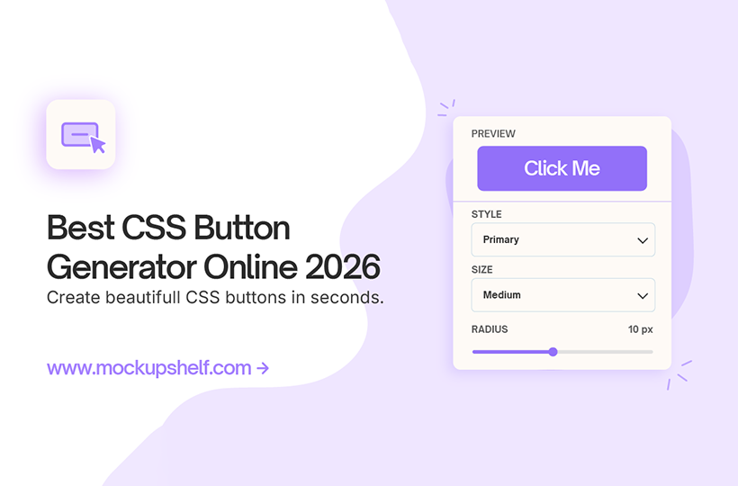 Best CSS button generator online 2026 showing live button preview with style, size and radius controls