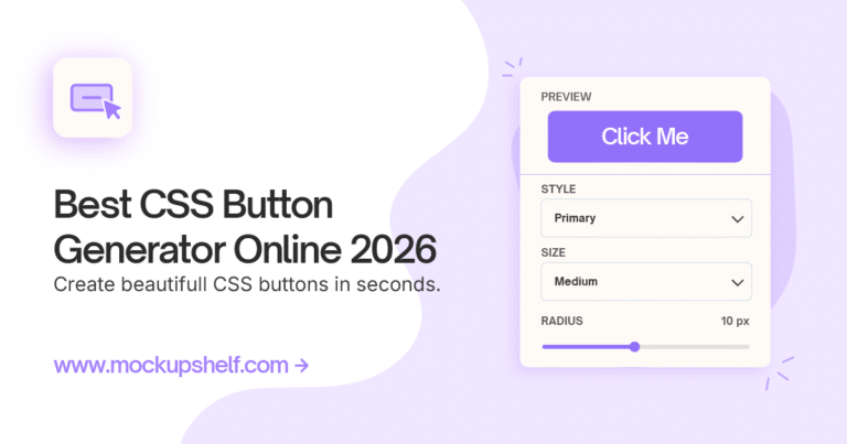 Best CSS button generator online 2026 showing live button preview with style, size and radius controls