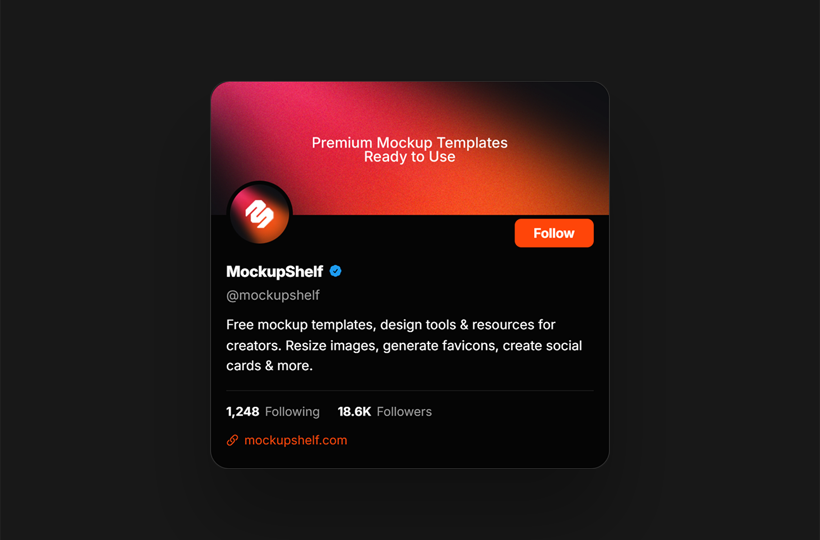 A Twitter/X dark profile card created using the free MockupShelf social card generator — no signup required