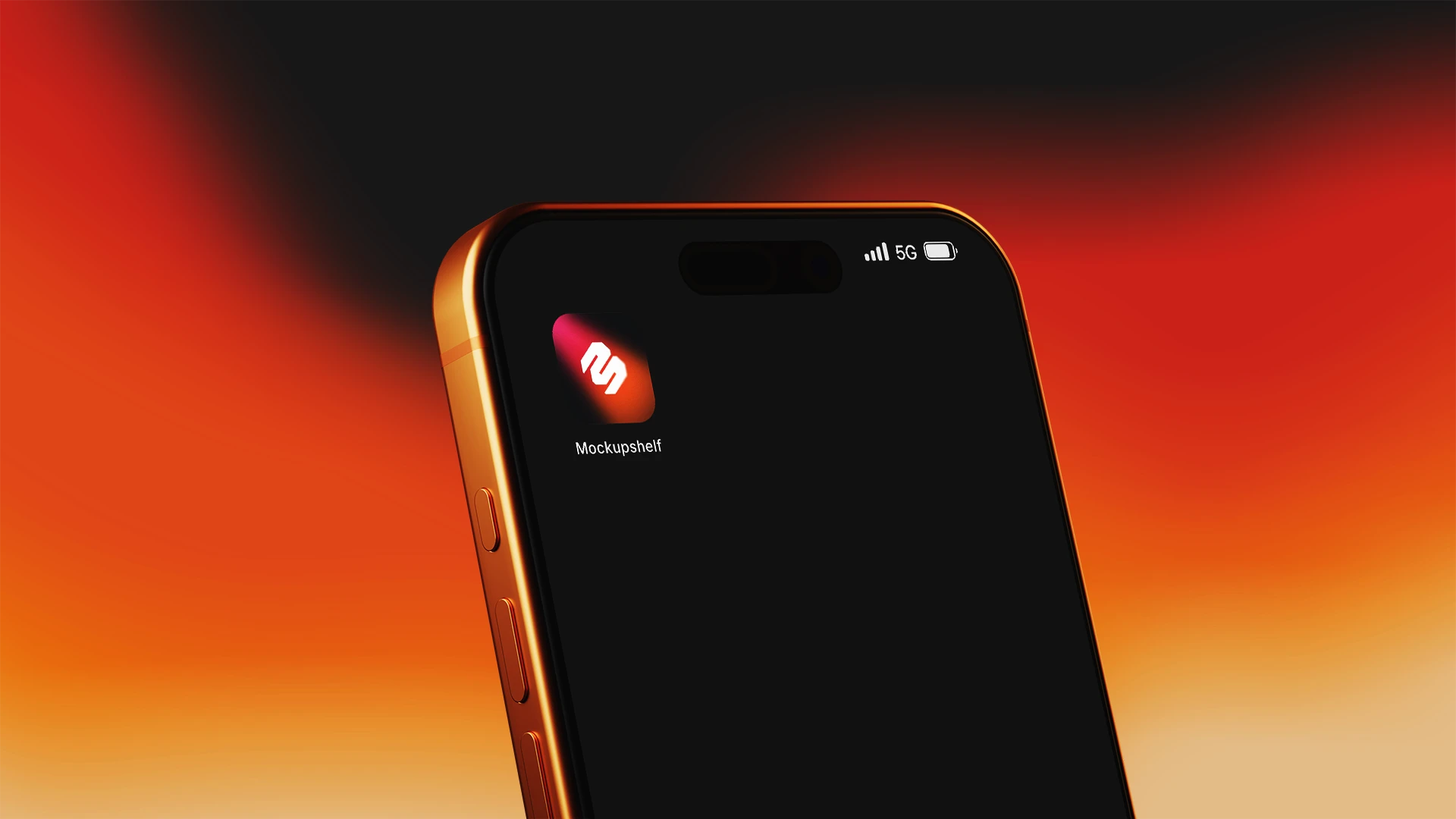 Cinematic phone mockup – with design applied Cinematic phone mockup with sample app icon design on an angled smartphone screen