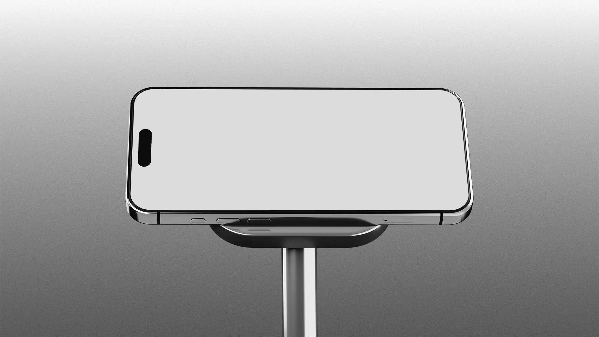Phone stand mockup blank template - editable smart object layer, horizontal smartphone display, no design