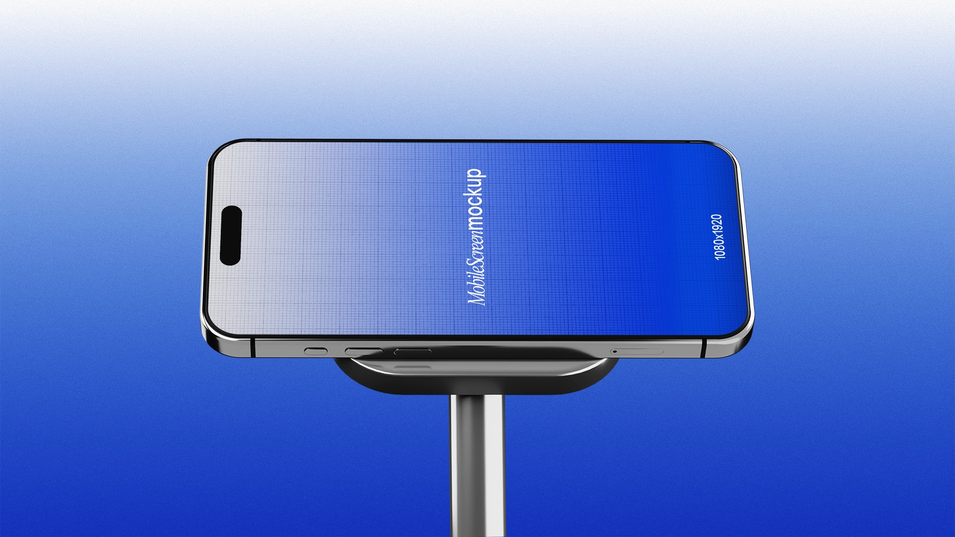 Phone stand mockup – with design applied Phone stand mockup with sample interface design on a horizontal smartphone display