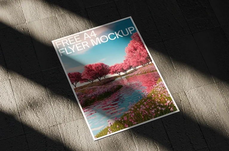A4 flyer mockup preview on concrete floor