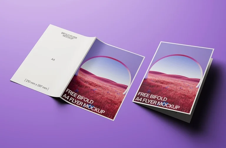 Bi Fold A4 flyer mockup on flat surface preview