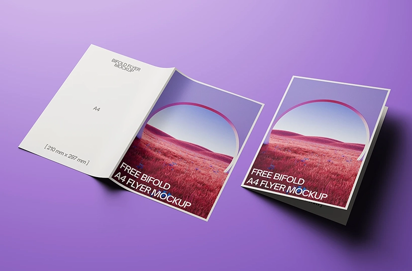 Bi Fold A4 flyer mockup on flat surface preview