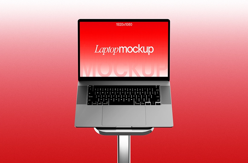 Floating Laptop Mockup on Display Stand with Sample Screen Design