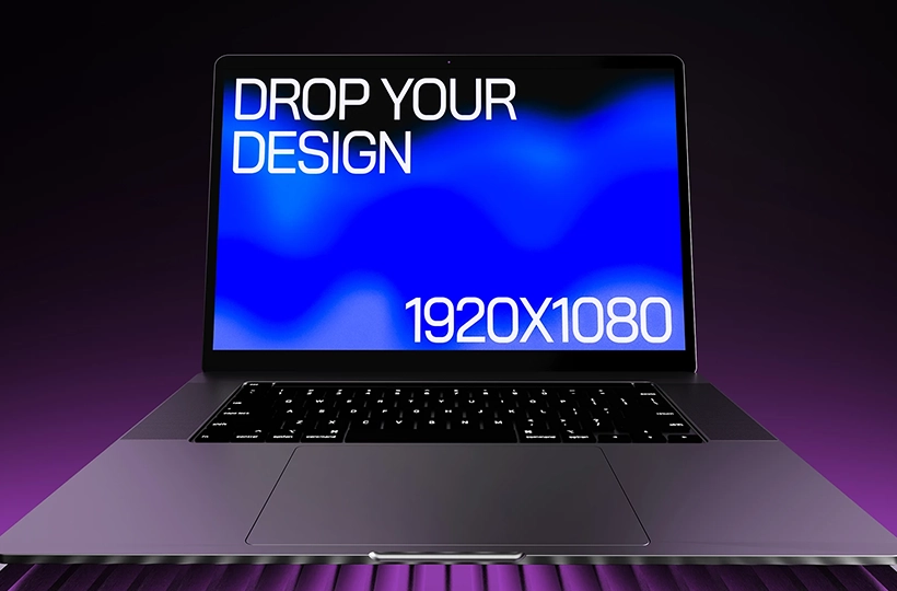 Laptop screen mockup preview on futuristic background