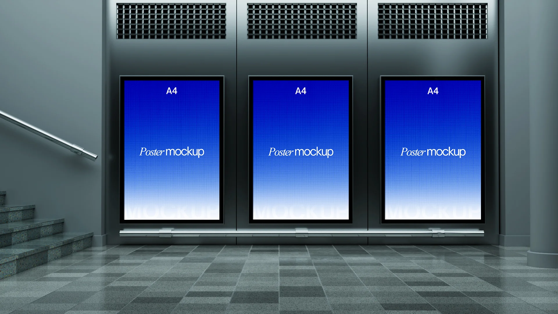 Editable Triple A4 Poster PSD Mockup with Sample Artwork