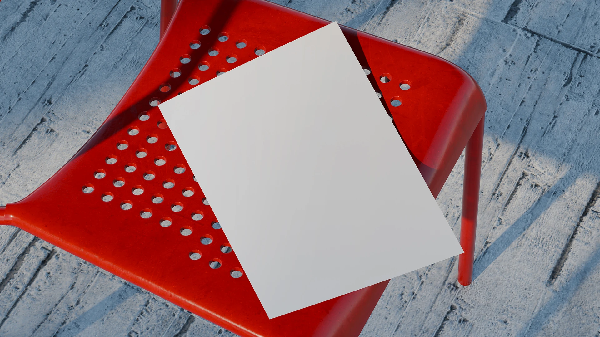 Blank single page A4 flyer mockup on a red chair