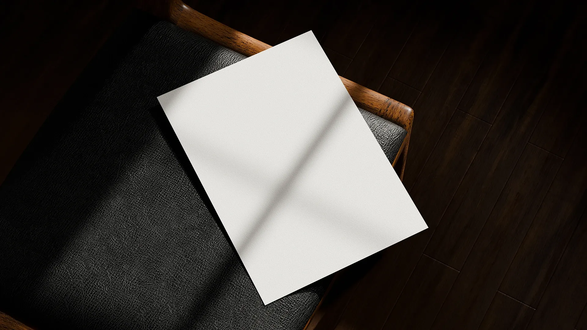 Blank single page A4 flyer mockup on a chair