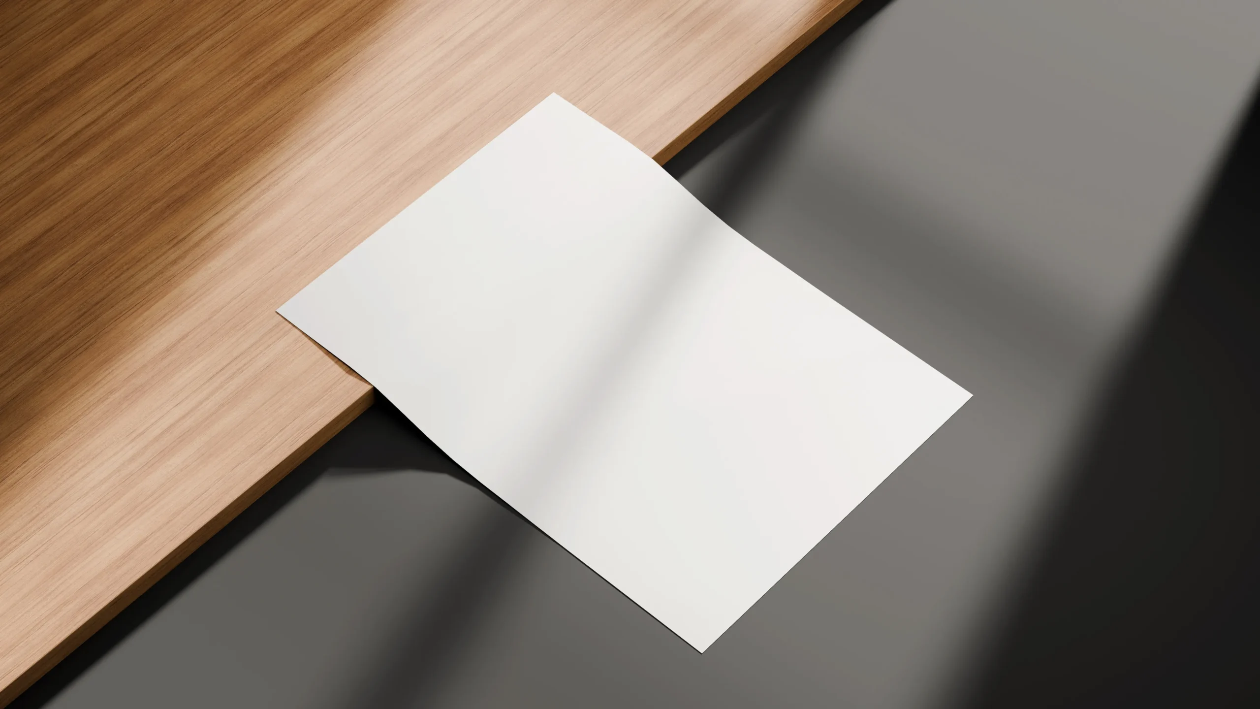 Blank single page A4 flyer mockup on a wooden board
