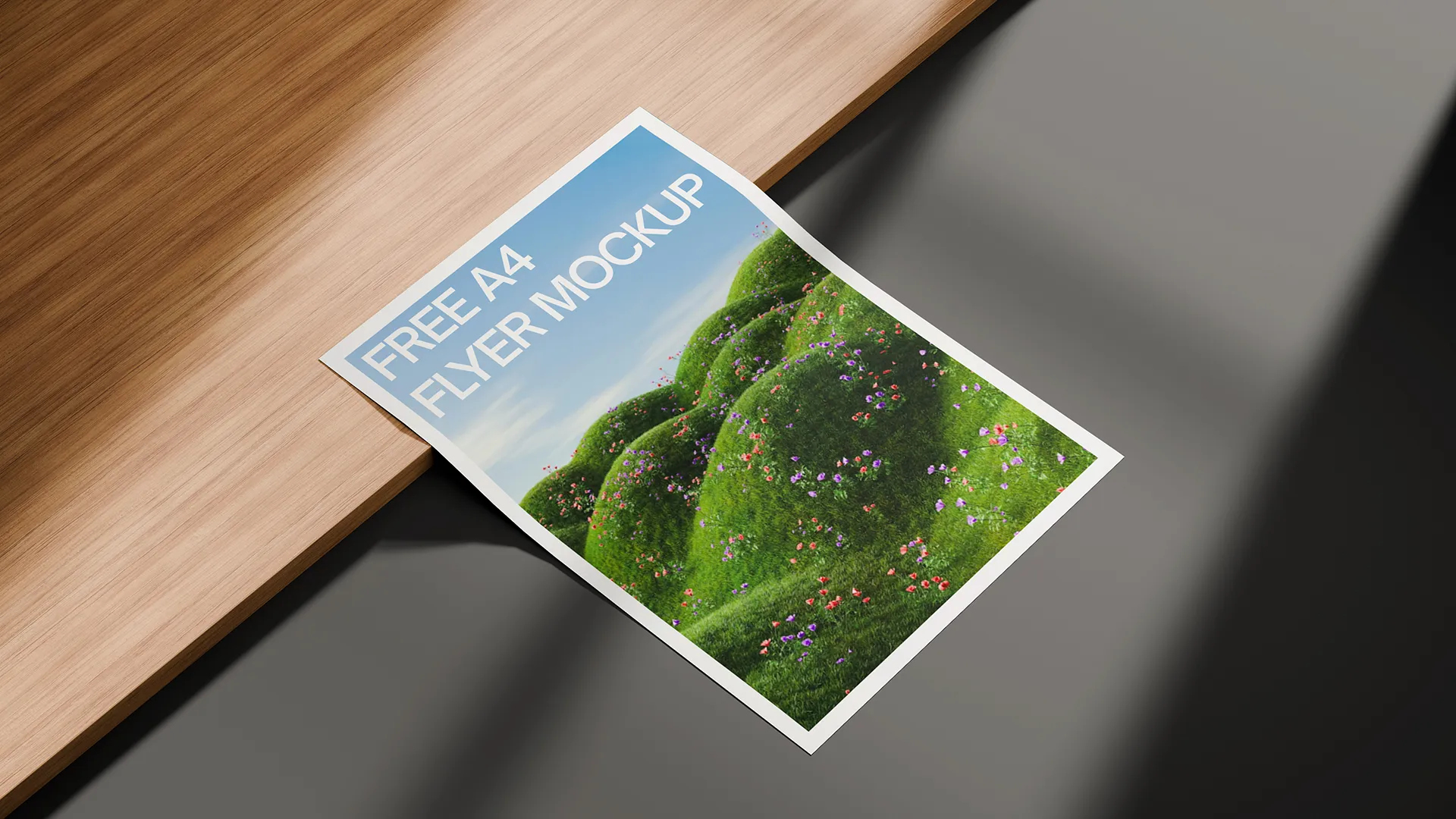 Blank Single Page A4 Flyer Mockup on Wooden Board Preview Blank single page A4 flyer mockup on wooden board preview