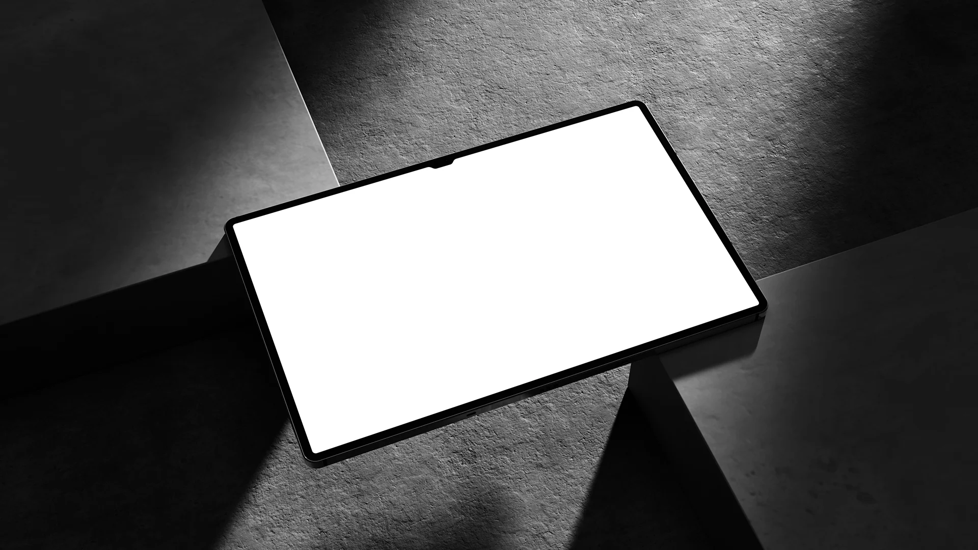 Blank tab screen mockup on concrete