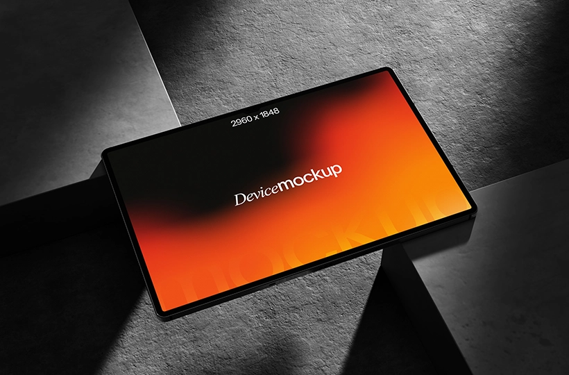 Tab screen mockup on concrete preview