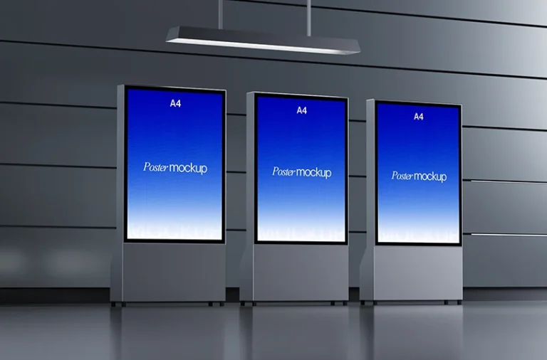 Three poster mockup display PSD preview