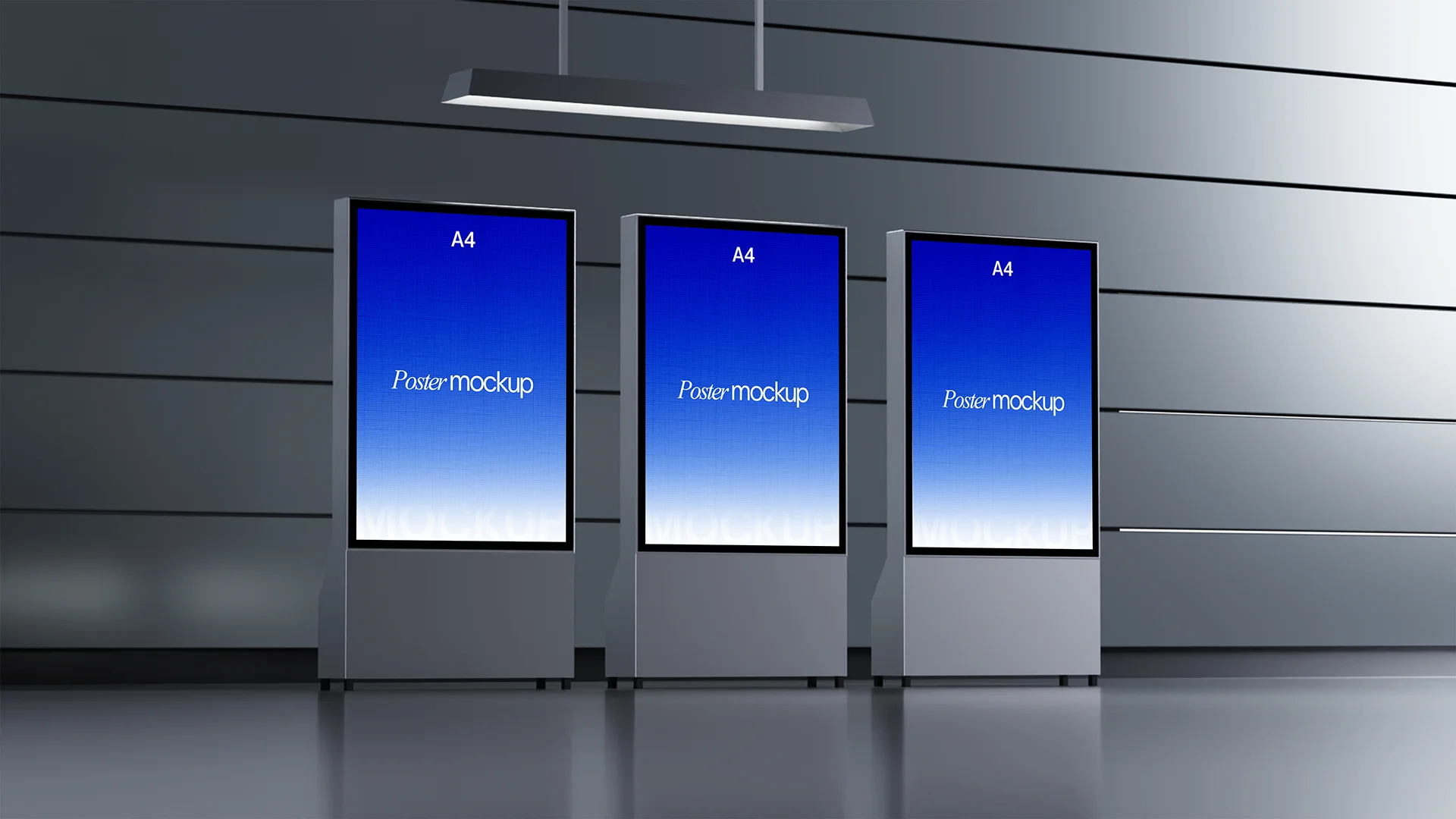 Three Poster Mockup Display Free three poster mockup display in an indoor setting