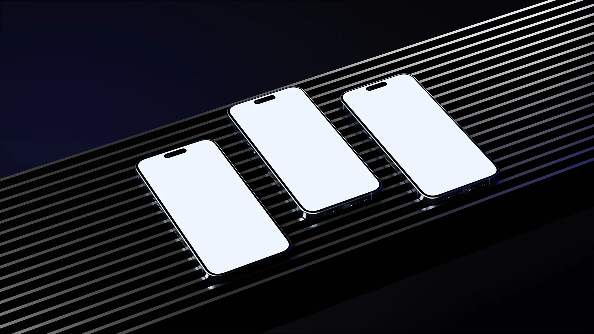 Three-smart-phone-screen-mockup-on-a-platform-blank