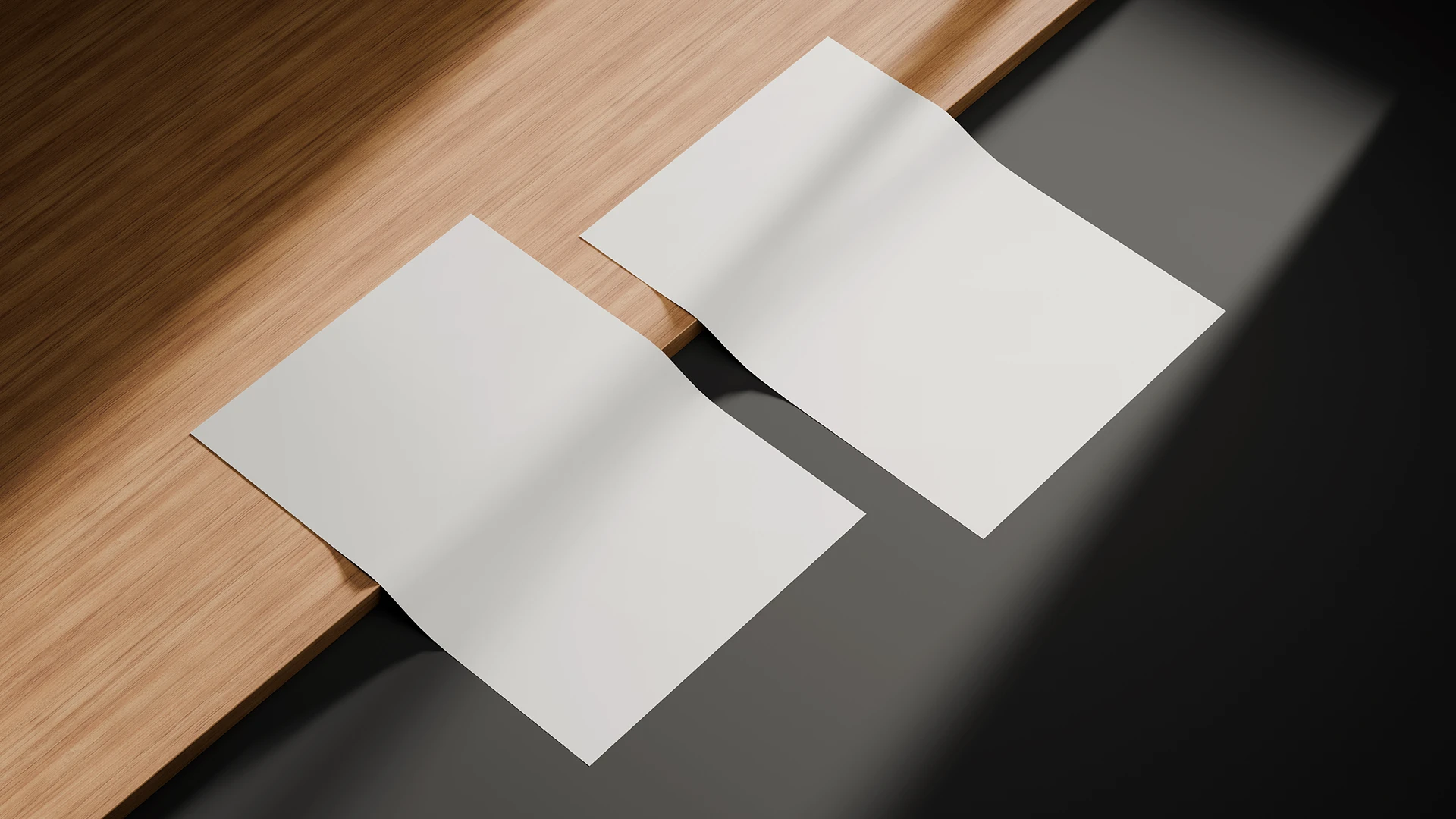 Blank two A4 flyer mockup on a wooden plank