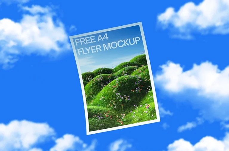 A4 flyer mockup floating in air preview
