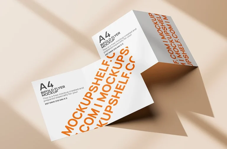 Bifold A4 flyer mockup with folded paper presentation