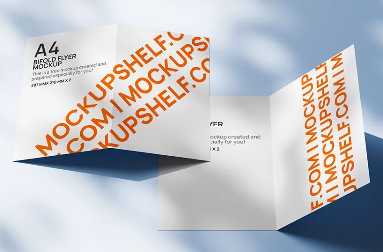Bifold A4 flyer mockup with open folded layout