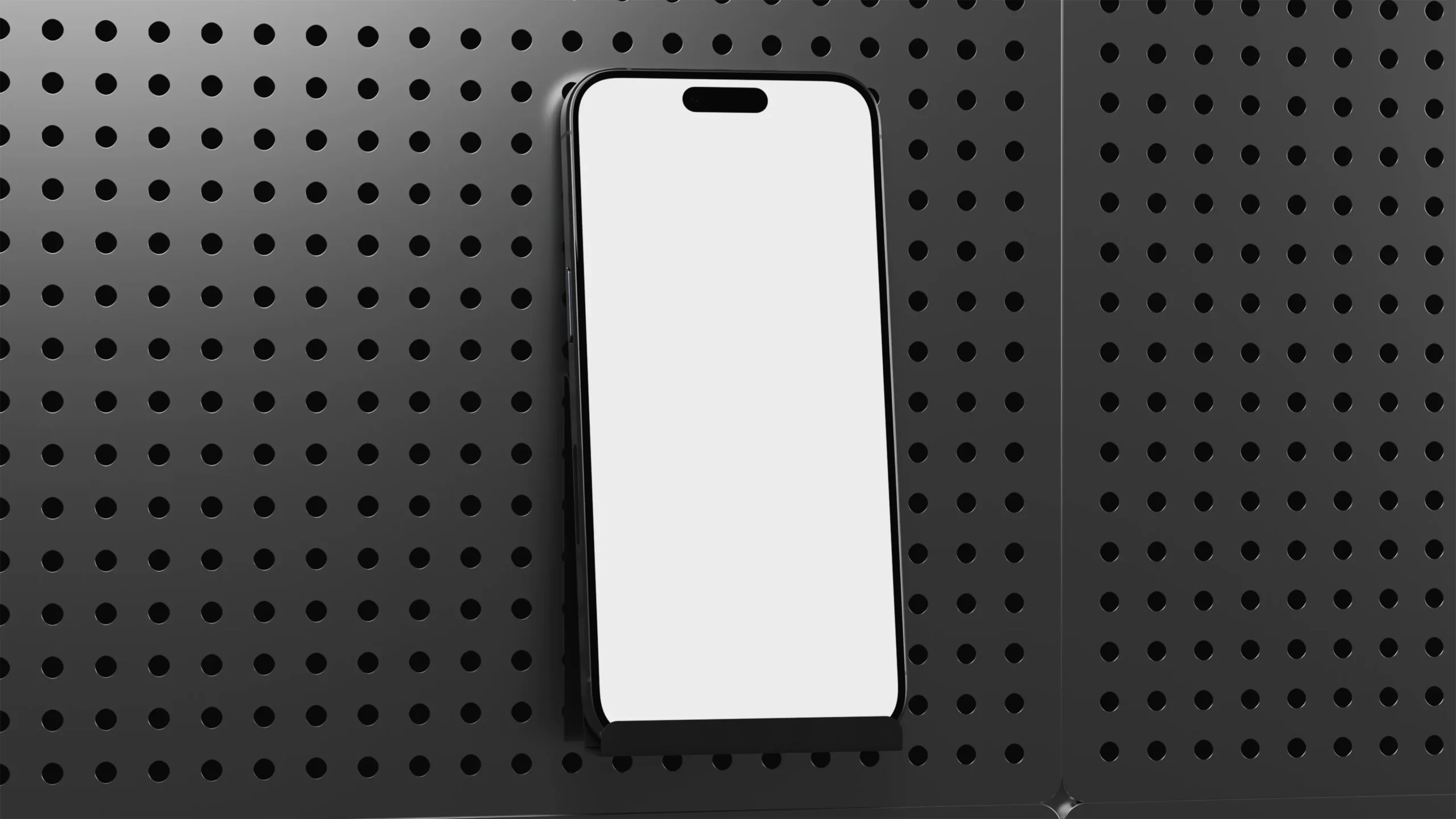 Blank mobile screen mockup on pegboard