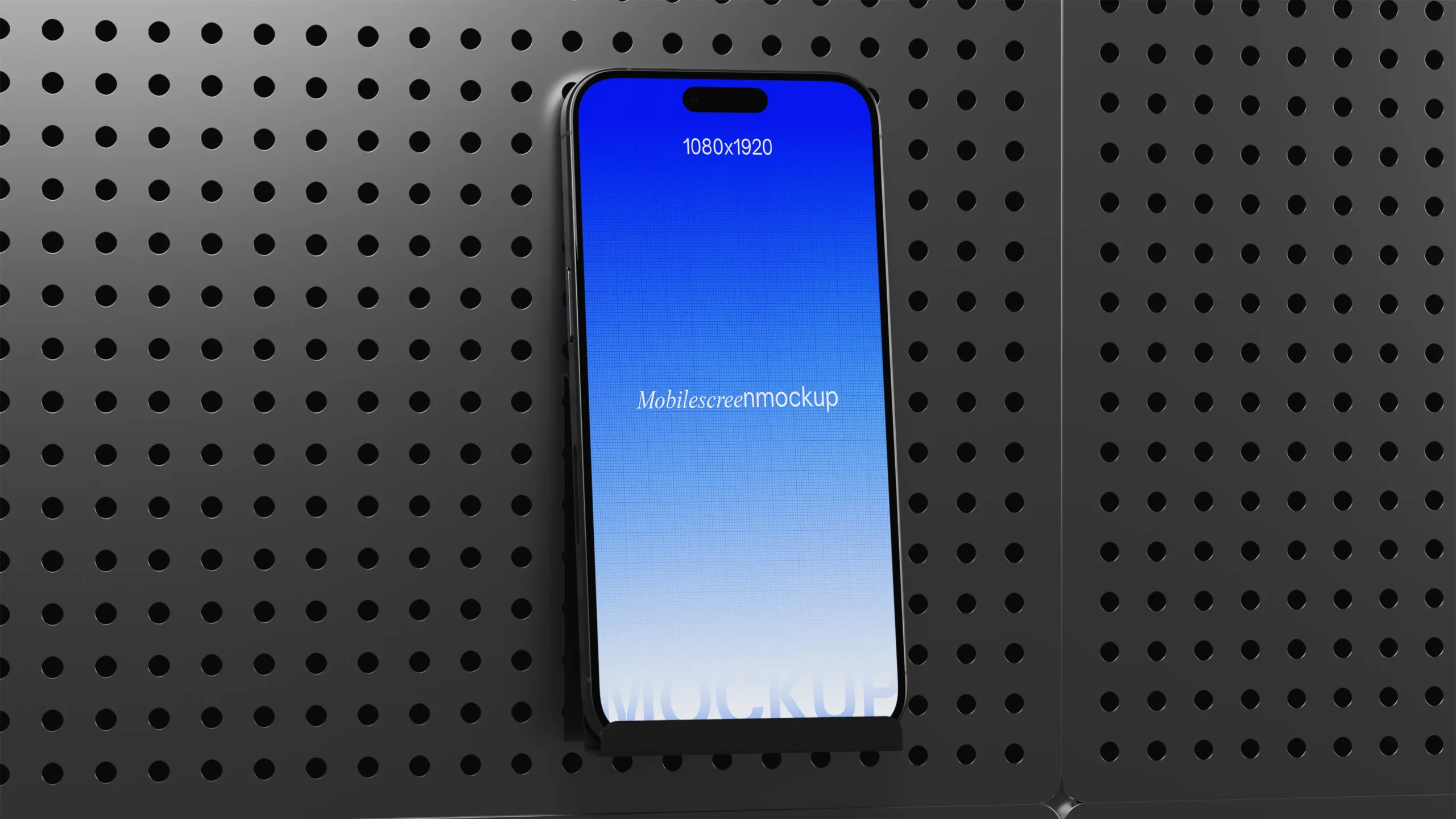 Mobile screen mockup with design on pegboard