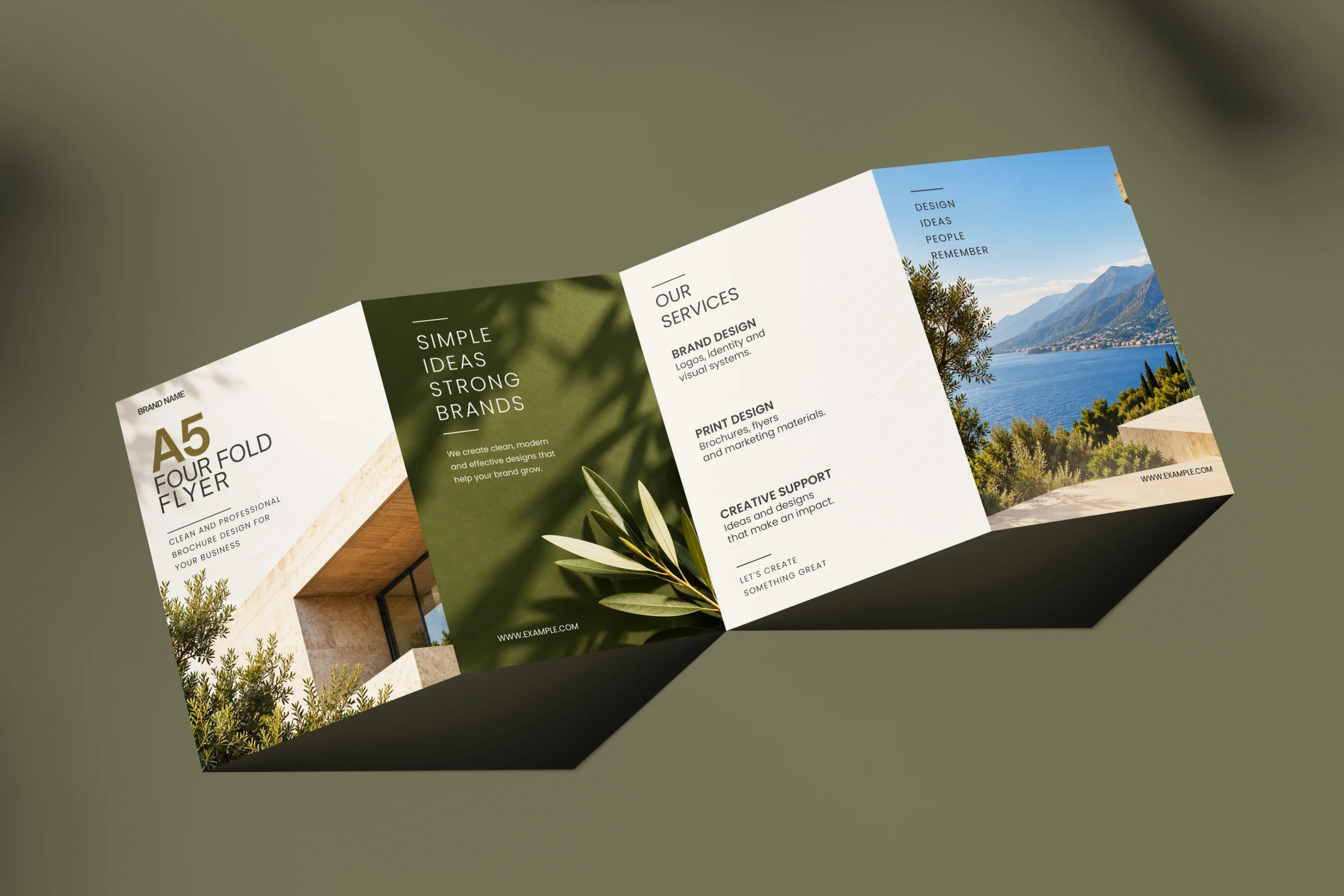 A5 Four Fold Flyer Mockup With Design A5 four fold flyer mockup with design on a flat surface