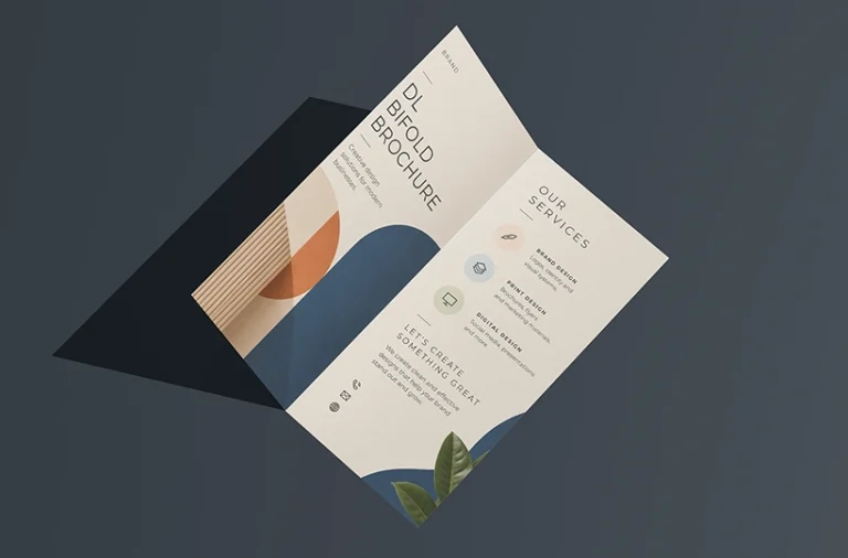 DL bi fold flyer mockup on a flat surface